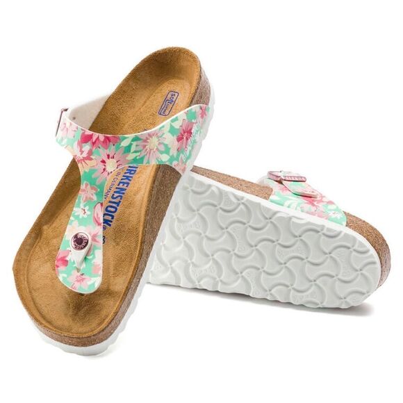 New! Birkenstock Gizeh Soft Footbed Supernatural Flower Emerald Sandals